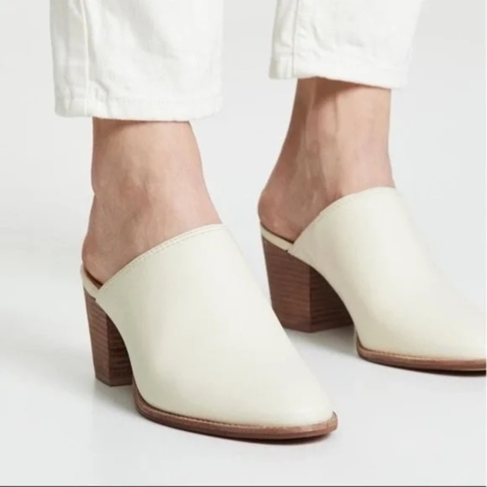 Madewell Harper Mule Leather pointed toe block heel cream bone western